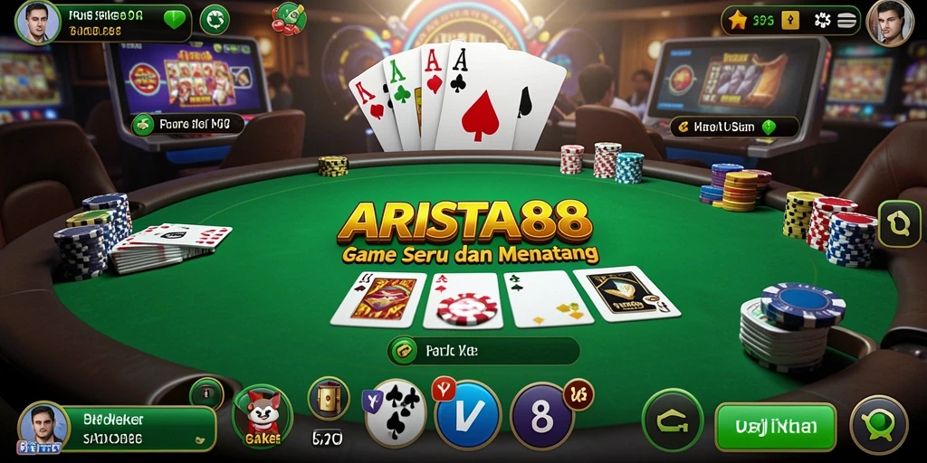 Tampilan gameplay menegangkan dengan aksi kartu poker.