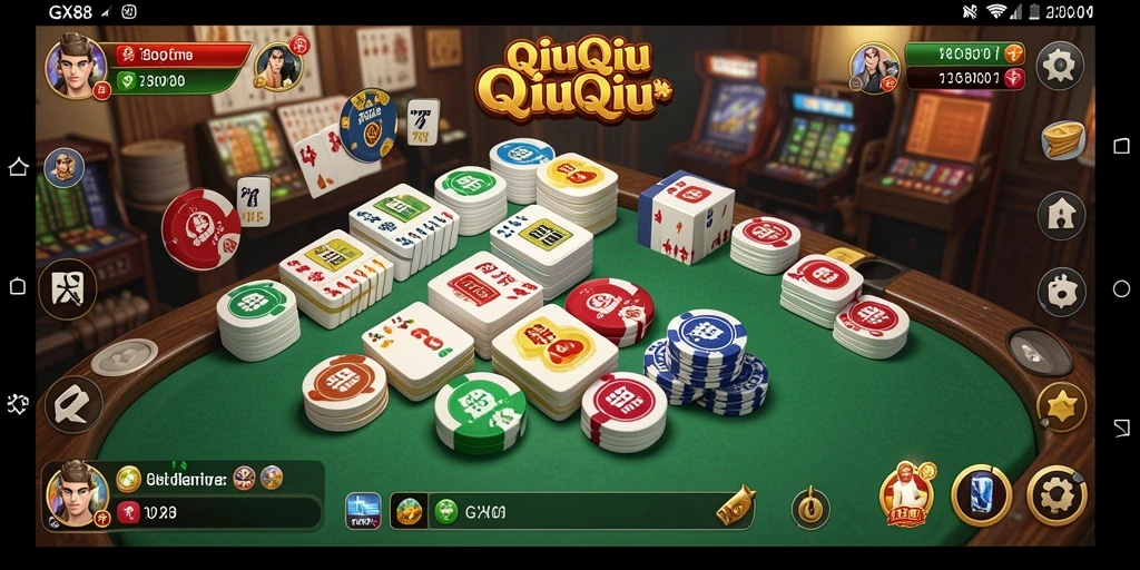Screenshot utama GX88 menampilkan pemain asyik bermain QiuQiu.