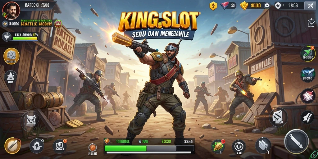 Tampilan layar permainan KINGSLOT dengan aksi Battle Royale yang mendebarkan.