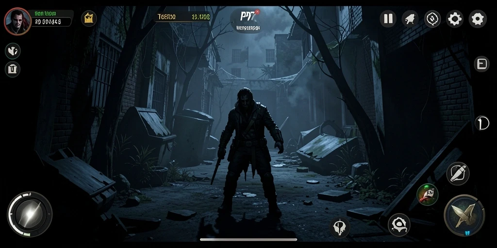 Screenshot menunjukkan karakter utama dalam kegelapan mencekam.
